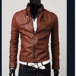 COLDKER  men's slim collar leather  jacket coat Pu
